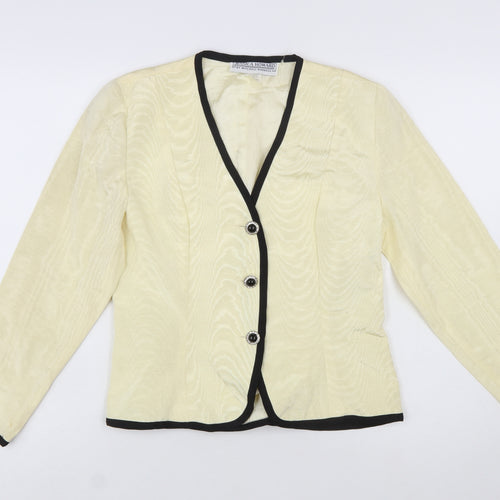 Jessica Howard Women Ivory Black Trim Blazer Size 14 Classic Fit
