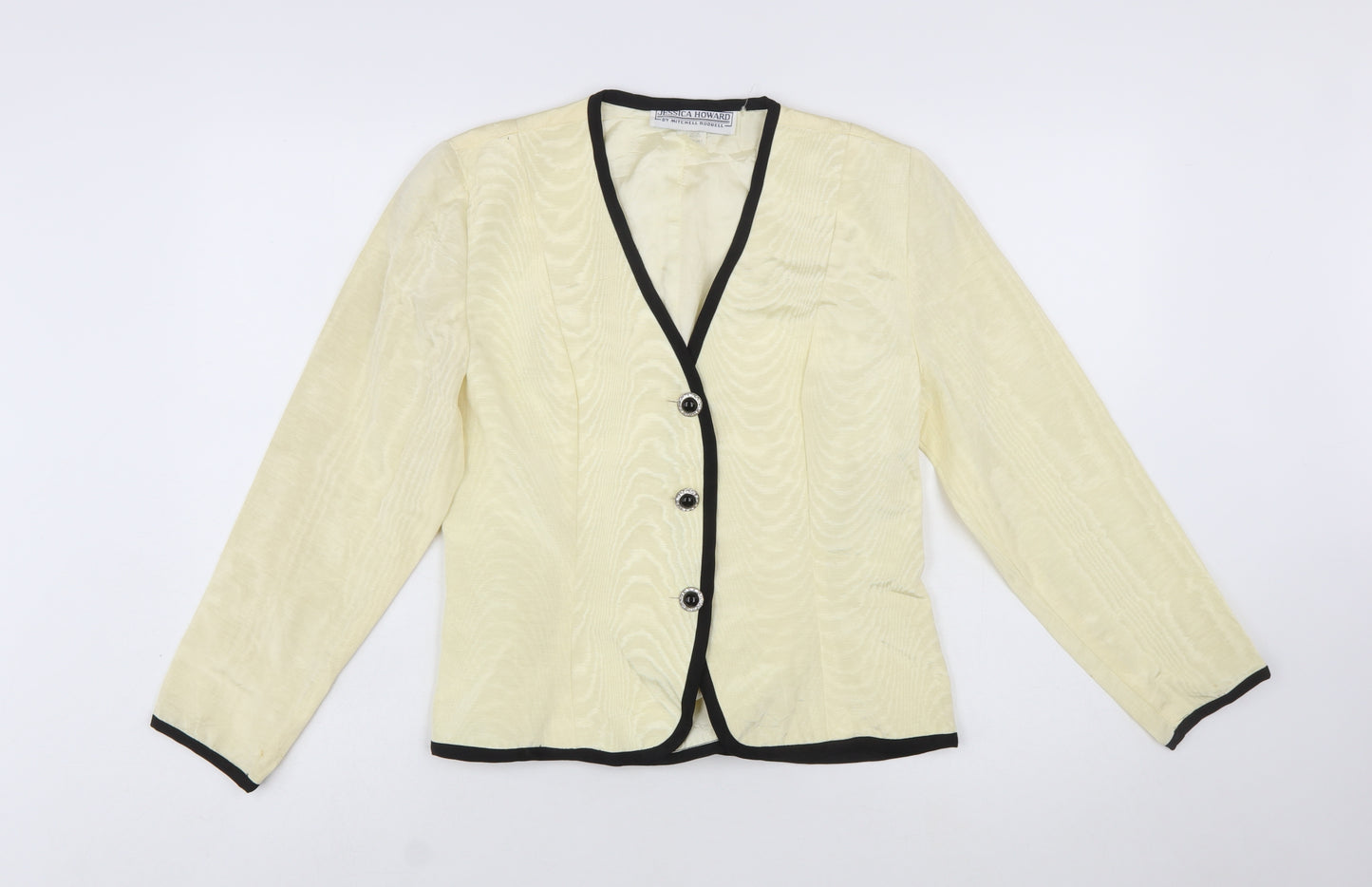 Jessica Howard Women Ivory Black Trim Blazer Size 14 Classic Fit