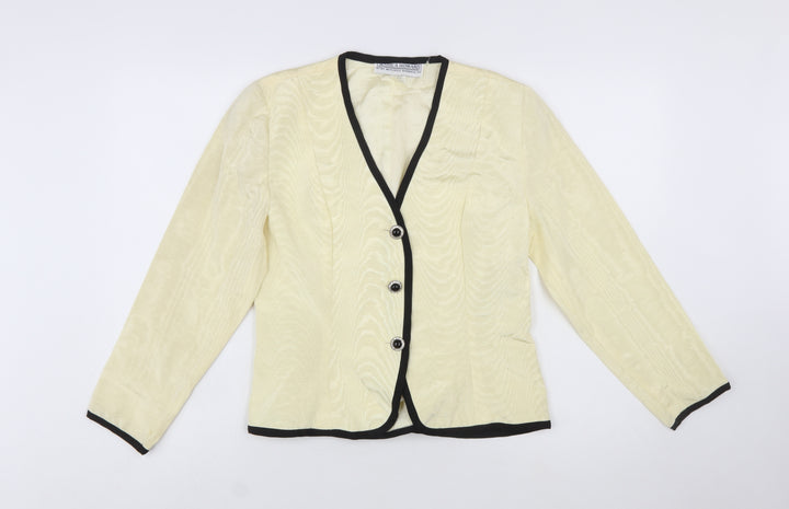 Jessica Howard Women Ivory Black Trim Blazer Size 14 Classic Fit