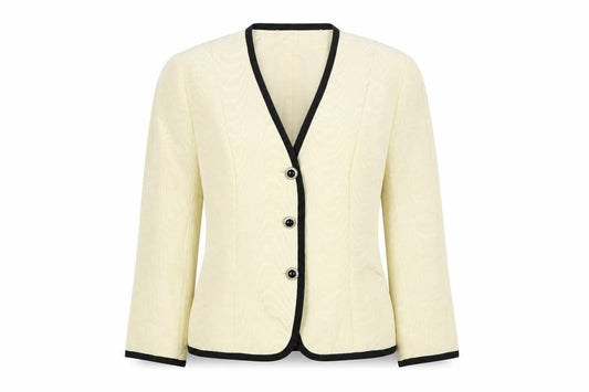 Front view of Jessica Howard Women Ivory Black Trim Blazer, size 14, Classic Fit