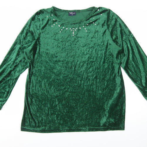 Truly Women’s Green Velvet Long Sleeve Beaded Blouse Size L