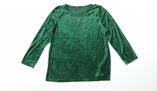 Truly Women’s Green Velvet Long Sleeve Beaded Blouse Size L