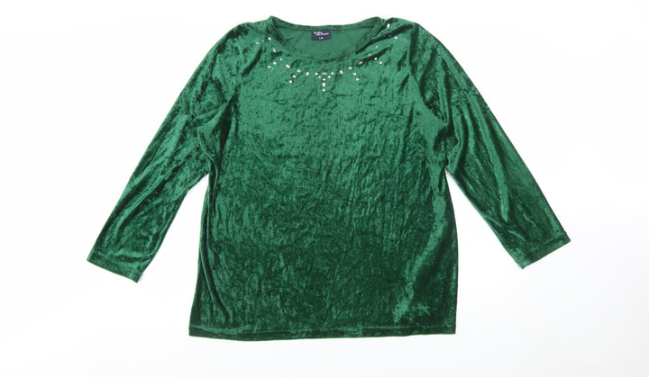Truly Women’s Green Velvet Long Sleeve Beaded Blouse Size L