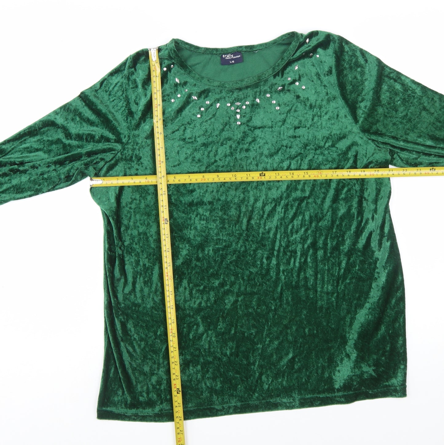 Truly Women’s Green Velvet Long Sleeve Beaded Blouse Size L