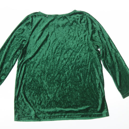 Truly Women’s Green Velvet Long Sleeve Beaded Blouse Size L