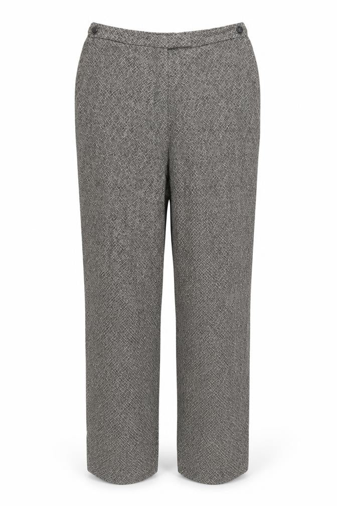 Front view of GIANNI Women's Grey Geometric Pleated Trousers, size 12