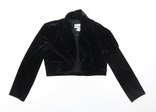 Another Thyme Women's Black Velvet Cropped Bolero Jacket Medium