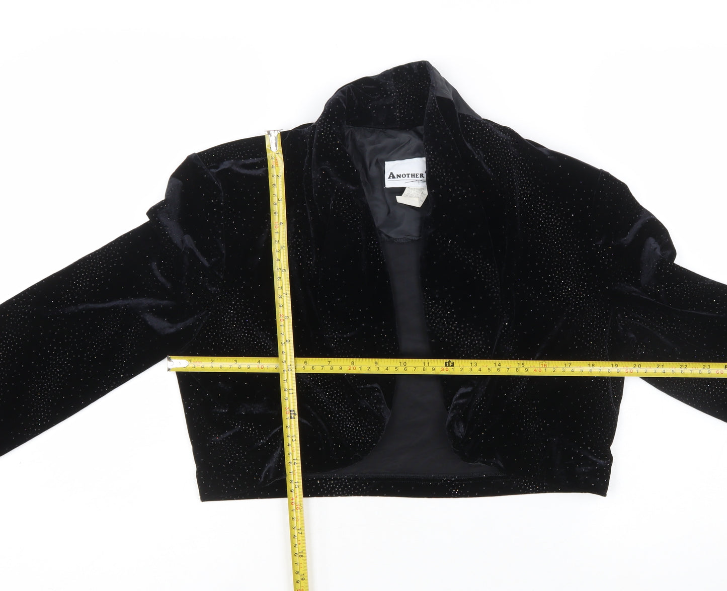 Another Thyme Women's Black Velvet Cropped Bolero Jacket Medium