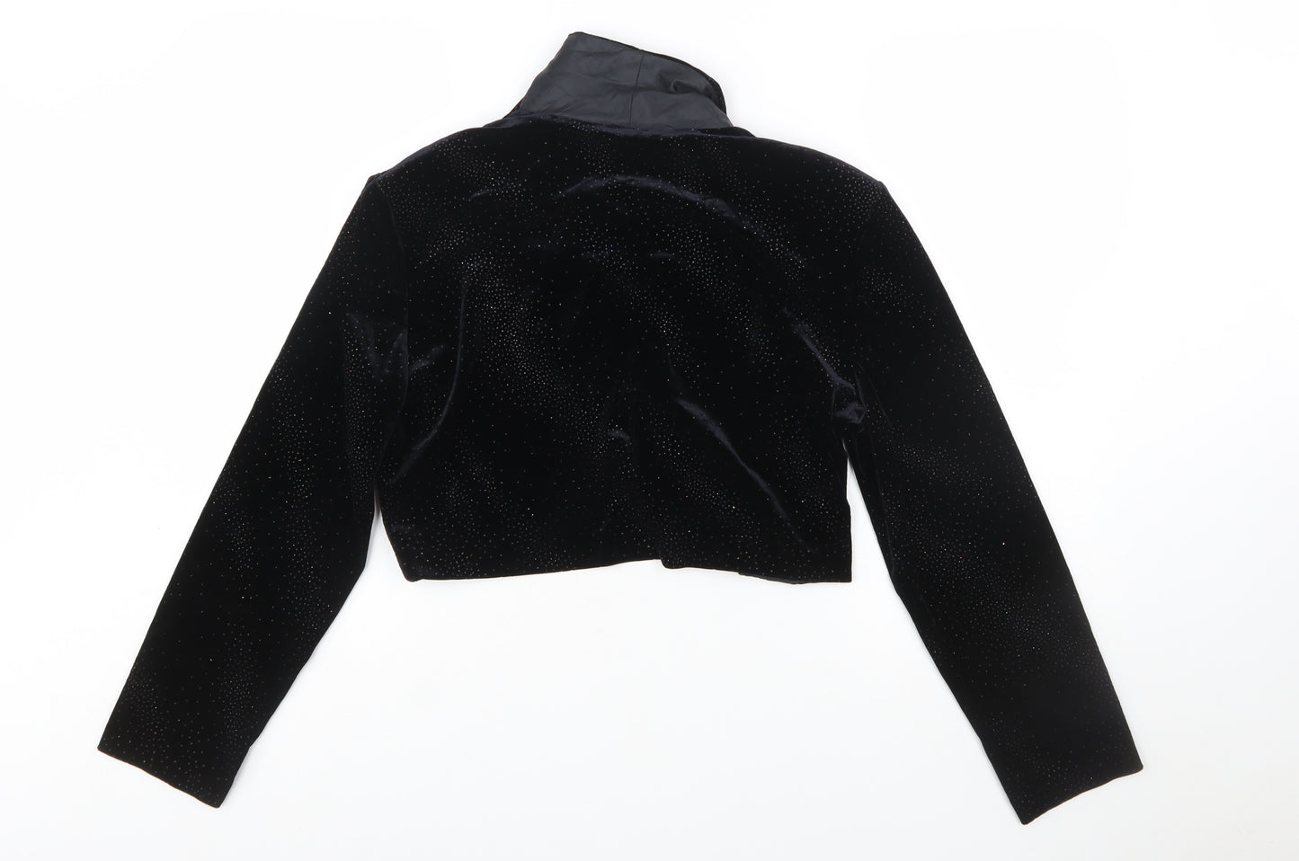 Another Thyme Women's Black Velvet Cropped Bolero Jacket Medium