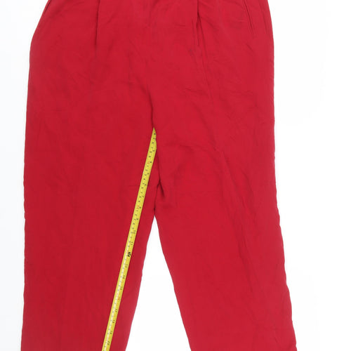 Valerie Stevens Women’s Red Pure Silk Pleated High Rise Trousers Size 14