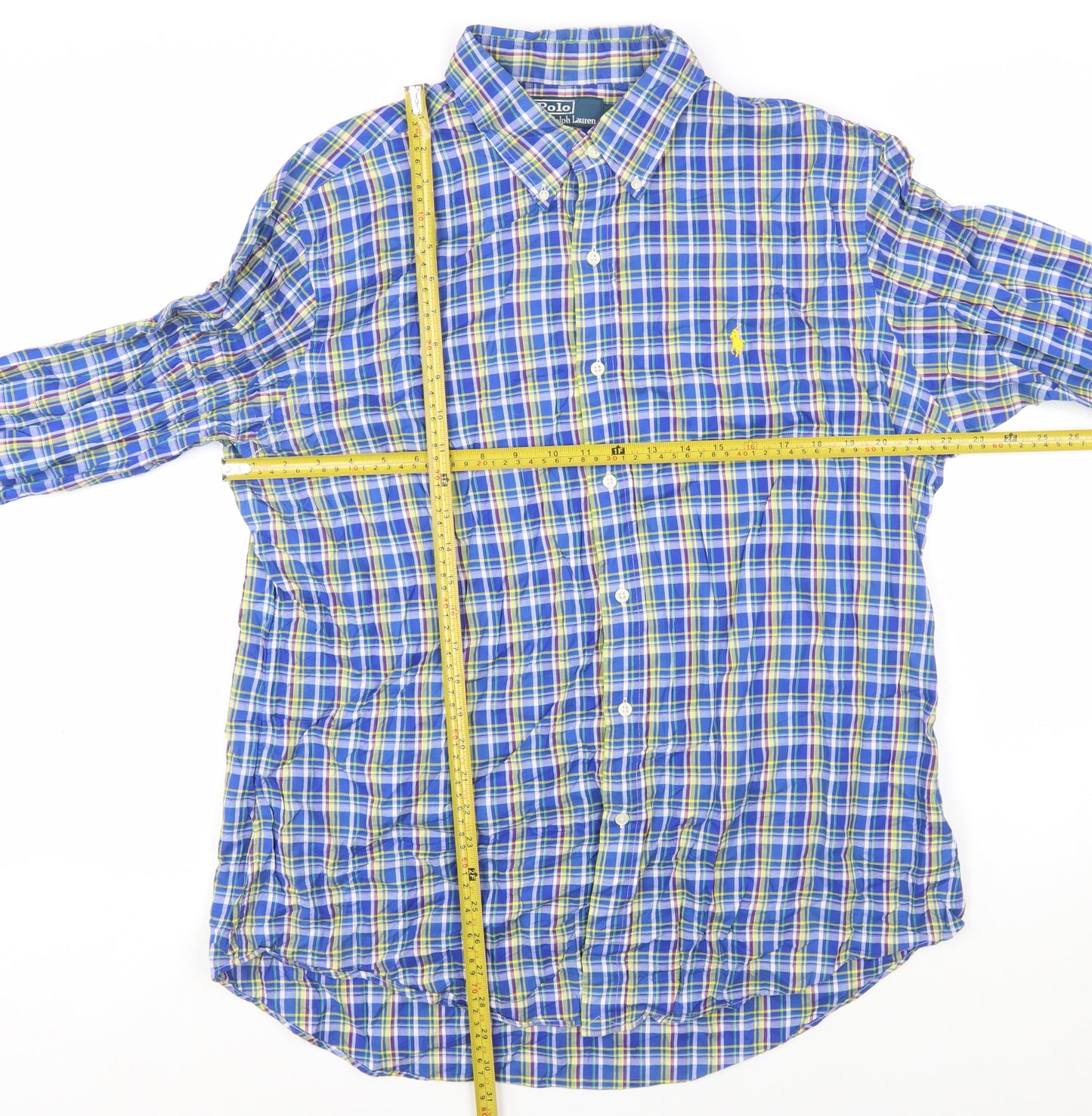 Ralph Lauren Men's Blue Check Long Sleeve Button-Down Shirt XL