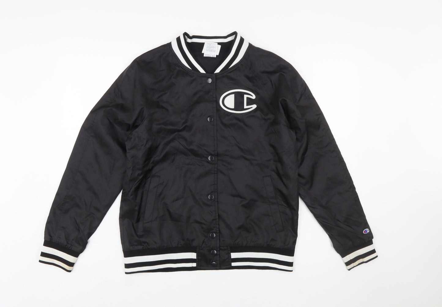 Champion Women Black M Varsity Jacket Lightweight Polyester