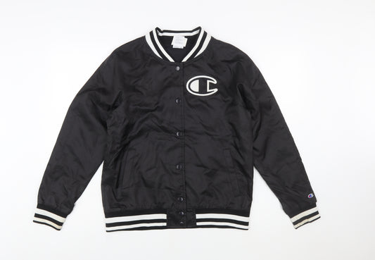 Champion Women Black M Varsity Jacket Lightweight Polyester