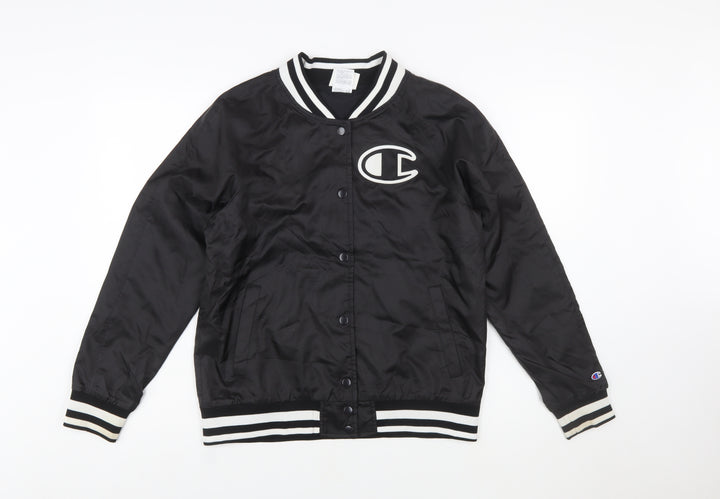 Champion Women Black M Varsity Jacket Lightweight Polyester