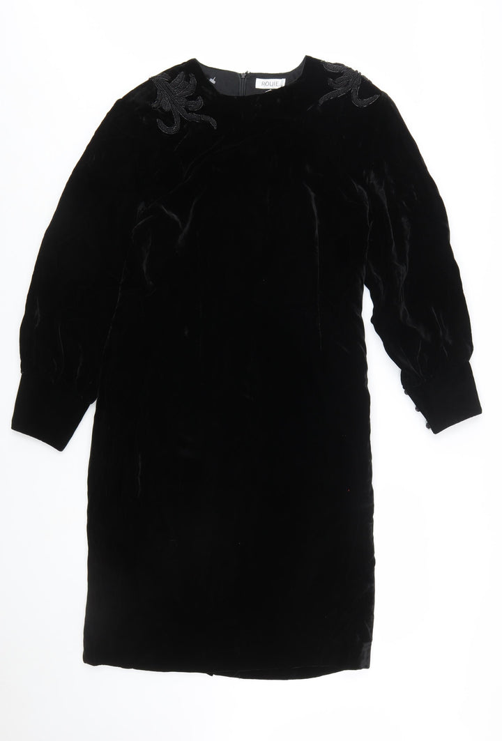 Rouie Women Black Velvet Knee Length Shift Dress Size 12