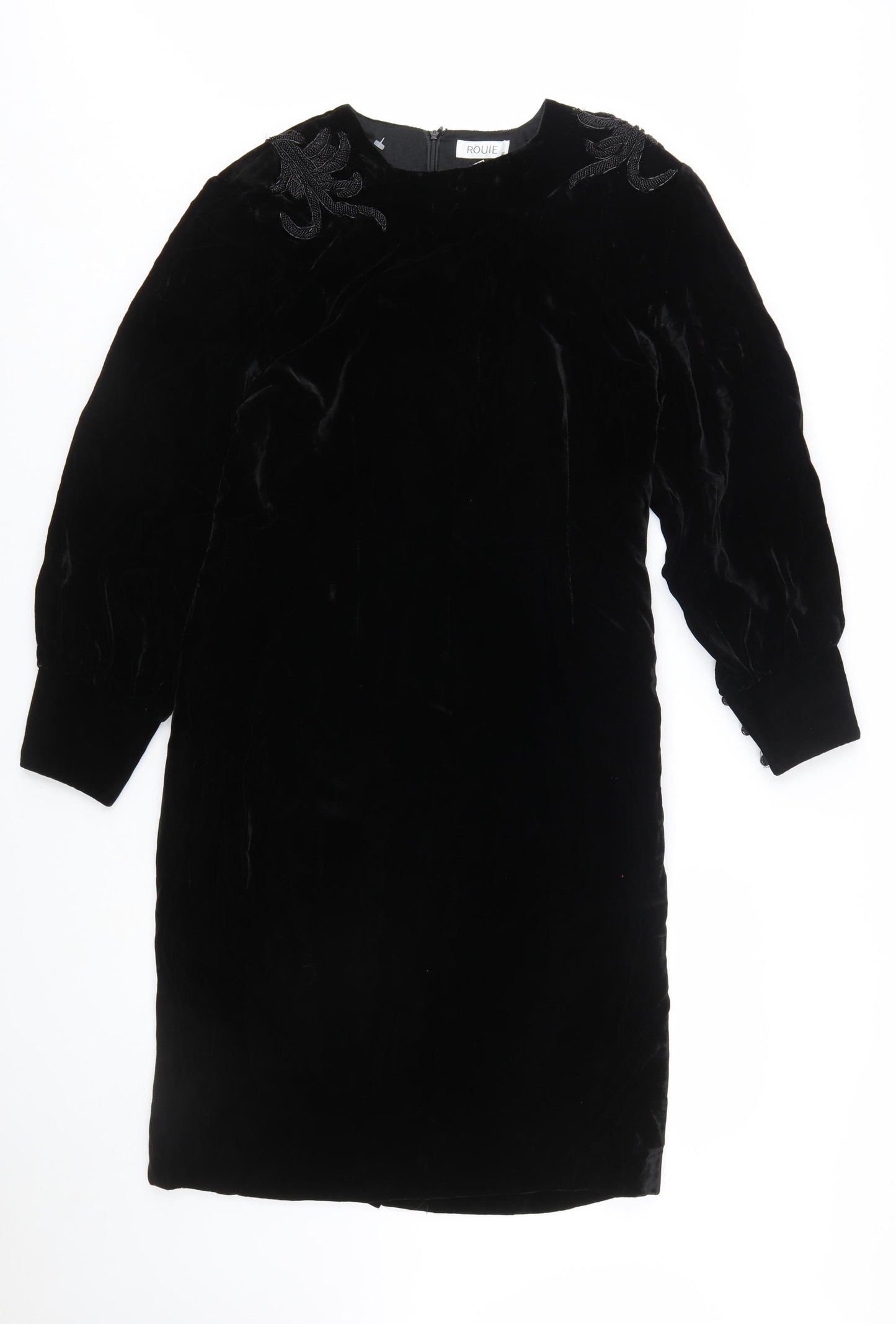 Rouie Women Black Velvet Knee Length Shift Dress Size 12