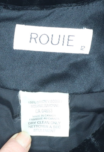 Rouie Women Black Velvet Knee Length Shift Dress Size 12