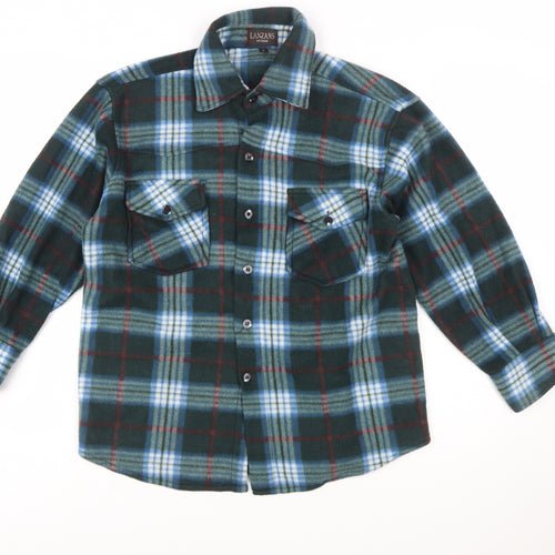 LANZANS Men's Green Plaid Flannel Button-Up Shirt L Regular Fit
