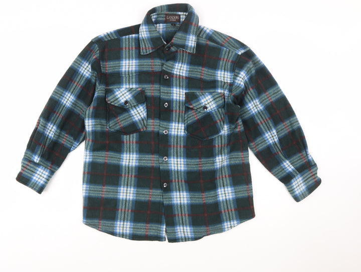 LANZANS Men's Green Plaid Flannel Button-Up Shirt L Regular Fit