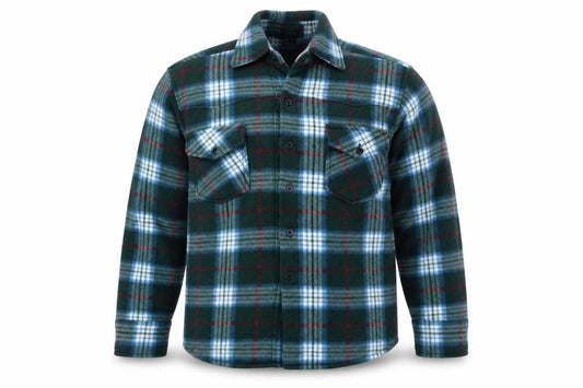 Front view of LANZANS Men's Green Plaid Flannel Button-Up Shirt L Regular Fit