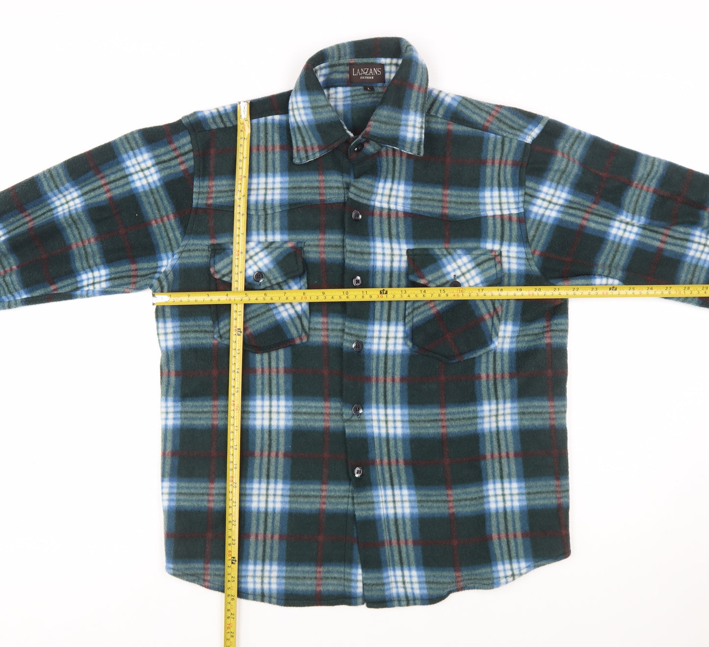 LANZANS Men's Green Plaid Flannel Button-Up Shirt L Regular Fit