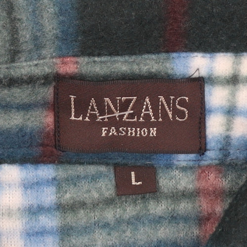 LANZANS Men's Green Plaid Flannel Button-Up Shirt L Regular Fit