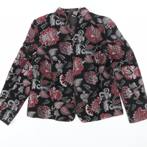 Portrait Women Black Red Floral Jacquard Suit Jacket Large