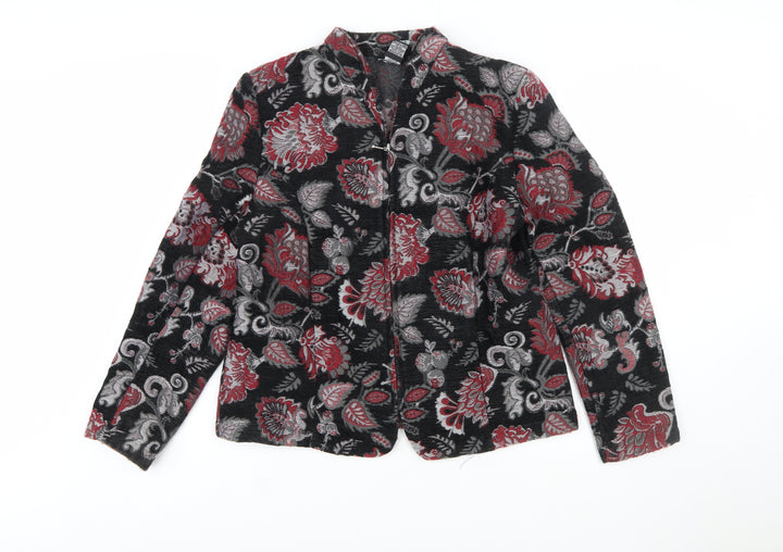 Portrait Women Black Red Floral Jacquard Suit Jacket Large