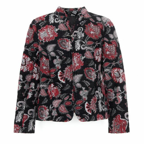 Portrait Women Black Red Floral Jacquard Suit Jacket Large