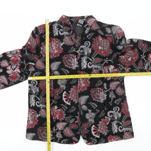 Portrait Women Black Red Floral Jacquard Suit Jacket Large