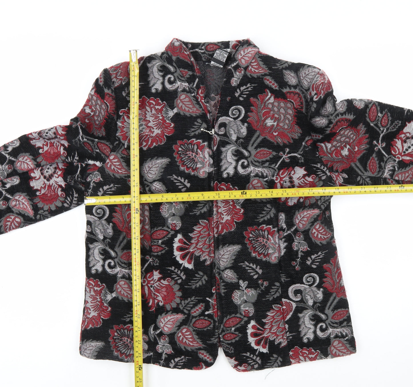 Portrait Women Black Red Floral Jacquard Suit Jacket Large