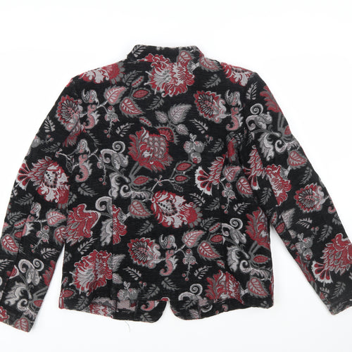 Portrait Women Black Red Floral Jacquard Suit Jacket Large