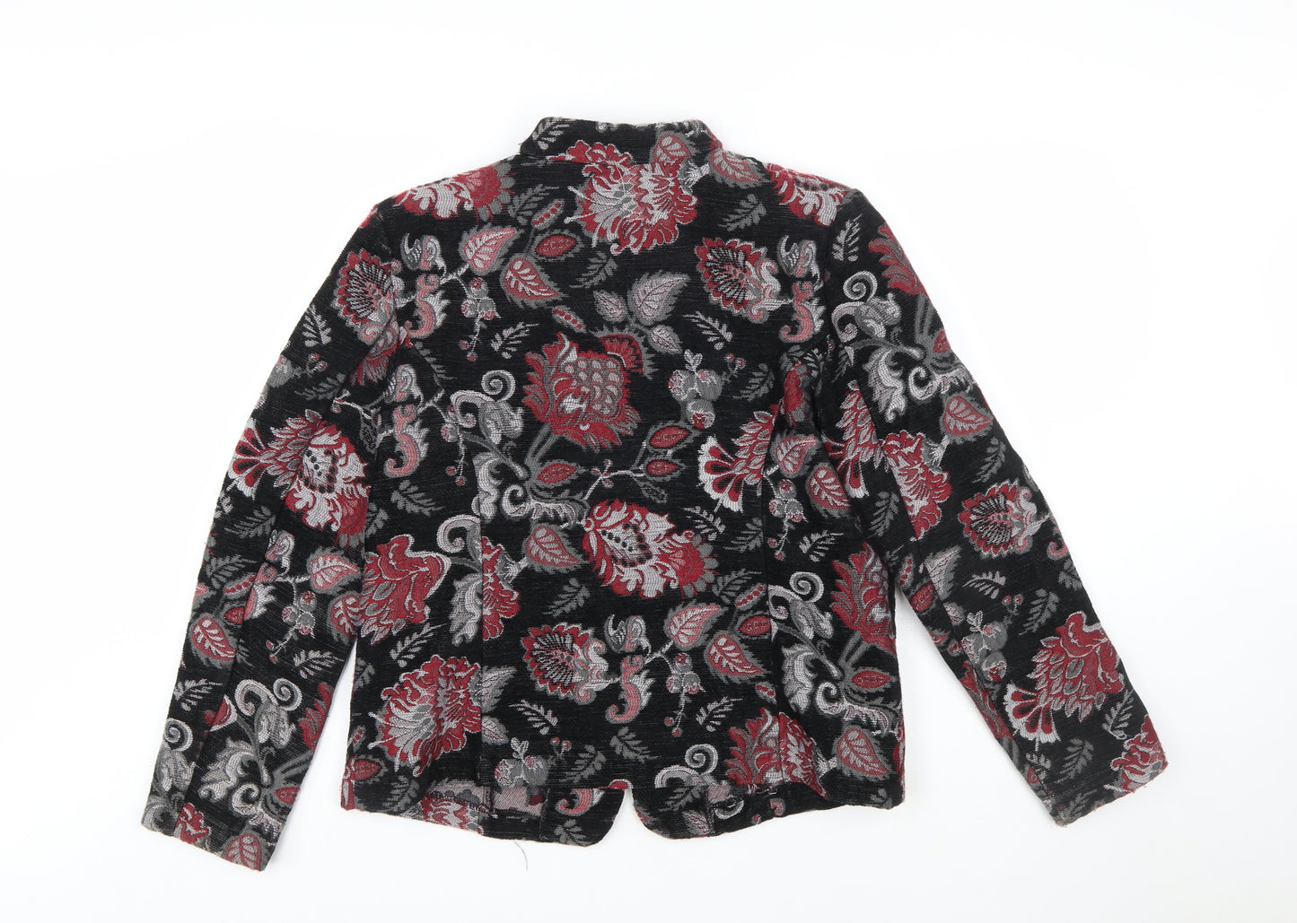 Portrait Women Black Red Floral Jacquard Suit Jacket Large