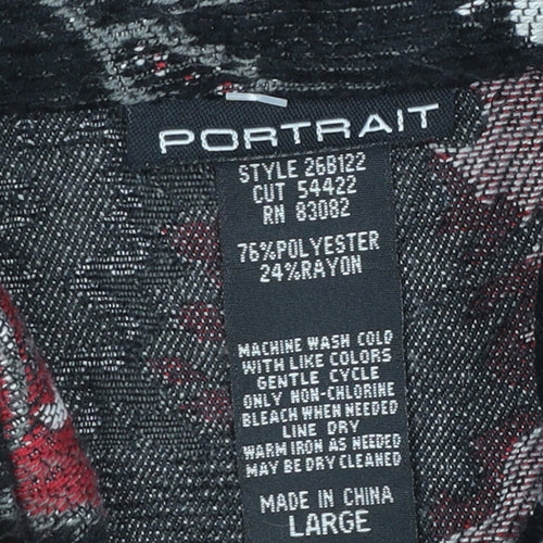 Portrait Women Black Red Floral Jacquard Suit Jacket Large