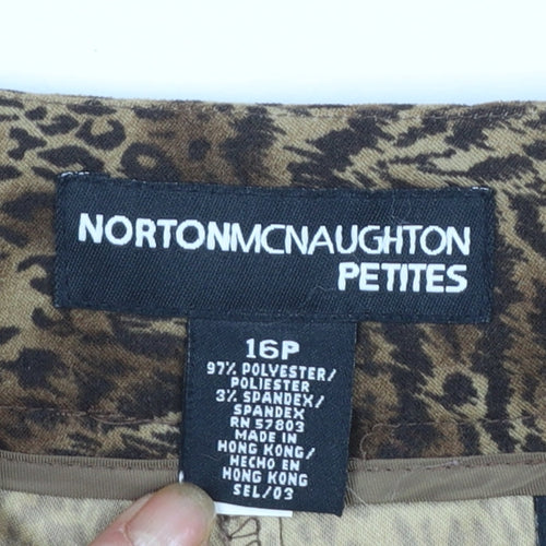 Norton McNaughton Brown Animal Print Petite Cropped Trousers Size 16
