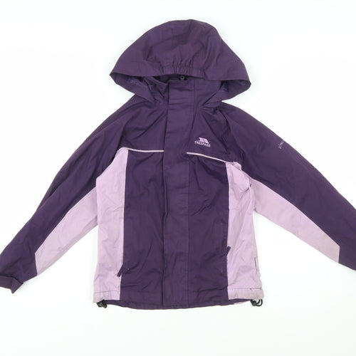Trespass Girls Purple Waterproof Hooded Rain Coat Jacket 7-8 Years