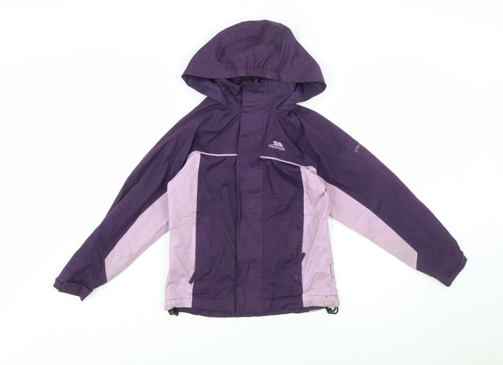 Trespass Girls Purple Waterproof Hooded Rain Coat Jacket 7-8 Years
