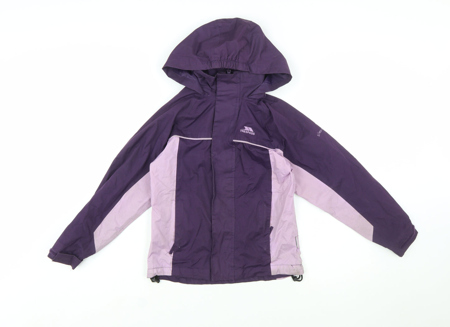 Trespass Girls Purple Waterproof Hooded Rain Coat Jacket 7-8 Years