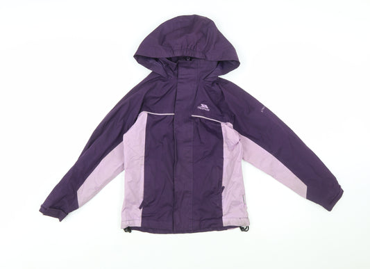 Trespass Girls Purple Waterproof Hooded Rain Coat Jacket 7-8 Years