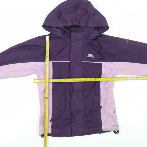 Trespass Girls Purple Waterproof Hooded Rain Coat Jacket 7-8 Years