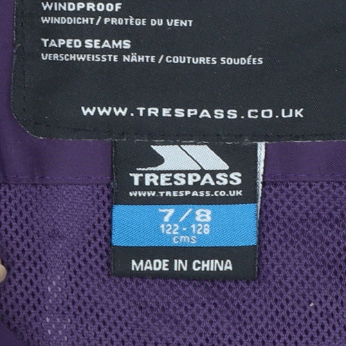 Trespass Girls Purple Waterproof Hooded Rain Coat Jacket 7-8 Years