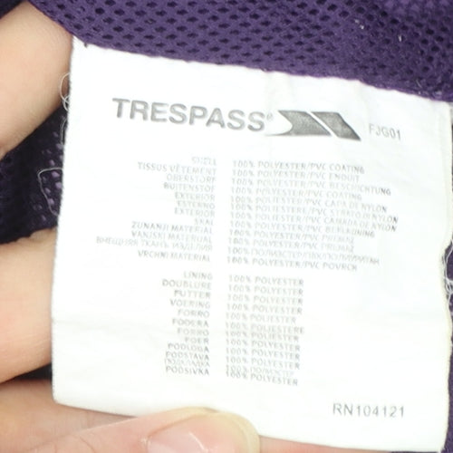 Trespass Girls Purple Waterproof Hooded Rain Coat Jacket 7-8 Years