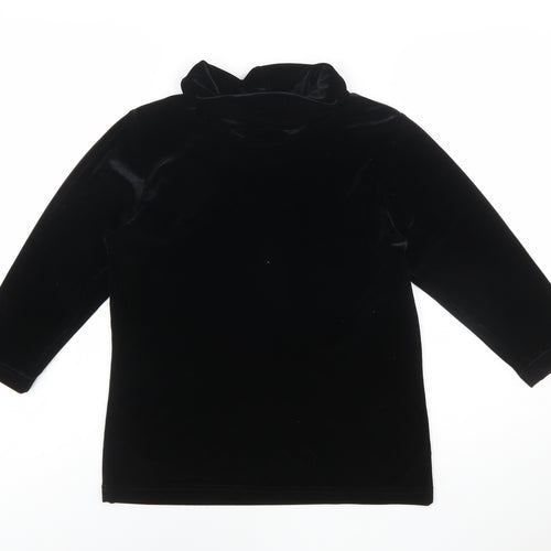 Mantles Womens Black Velvet Roll Neck Long Sleeve Blouse Size M