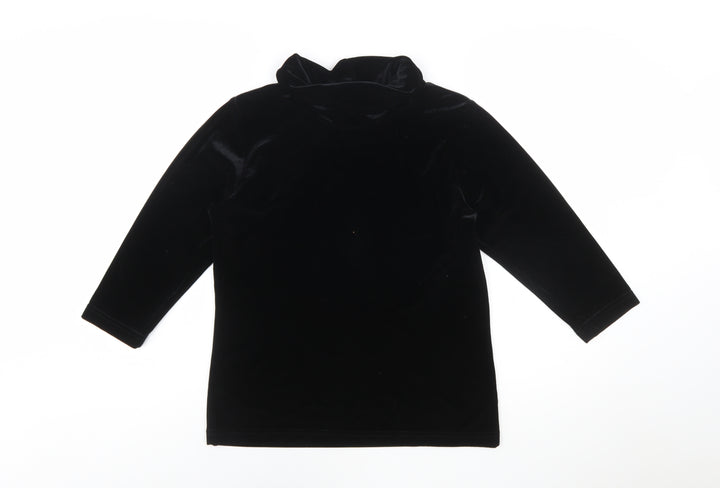 Mantles Womens Black Velvet Roll Neck Long Sleeve Blouse Size M