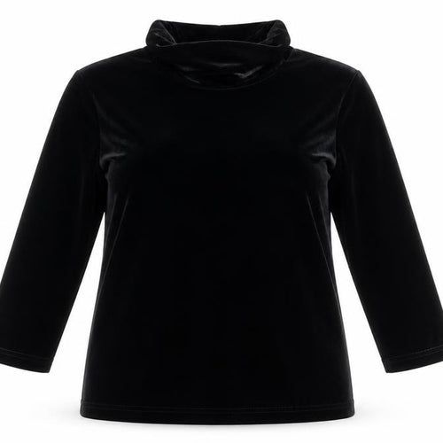 Mantles Womens Black Velvet Roll Neck Long Sleeve Blouse Size M