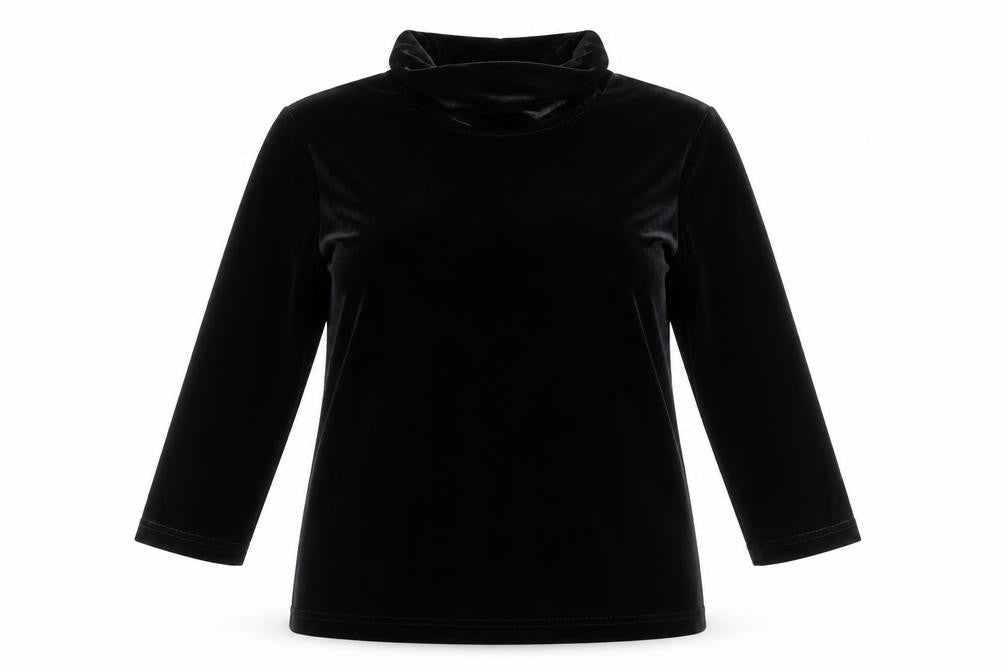 Mantles Womens Black Velvet Roll Neck Long Sleeve Blouse Size M