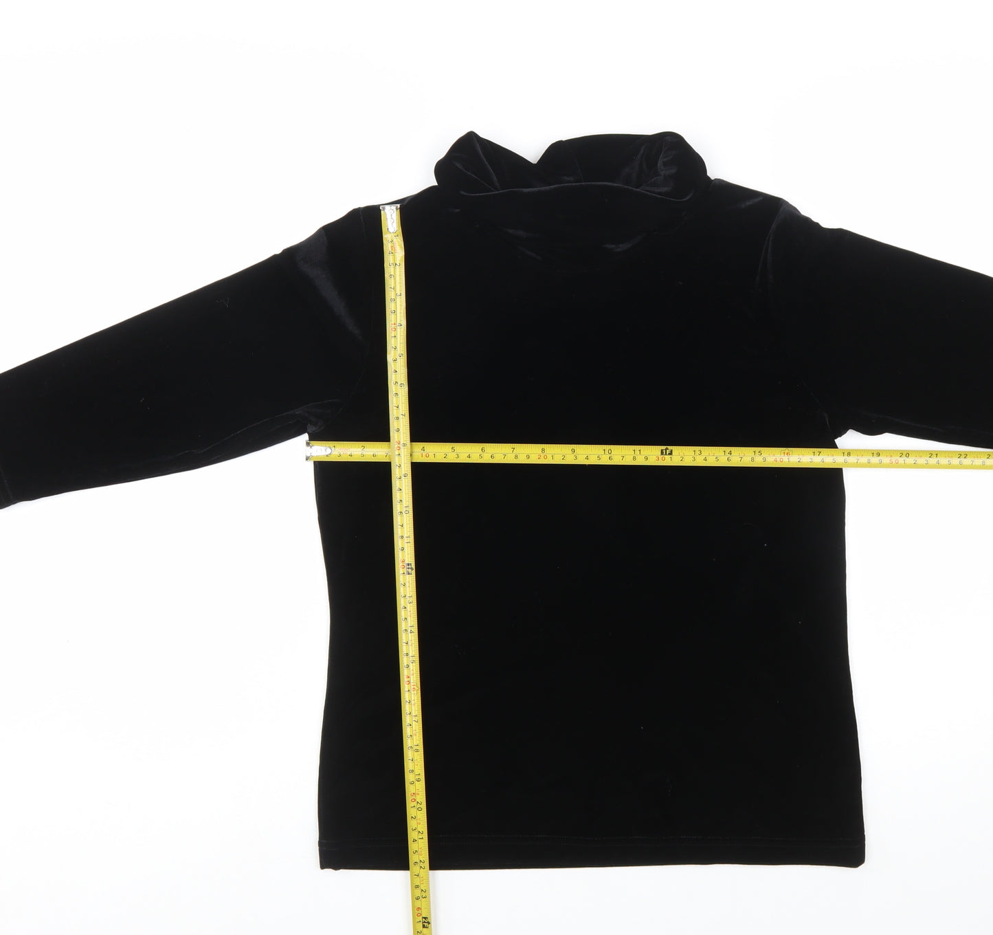 Mantles Womens Black Velvet Roll Neck Long Sleeve Blouse Size M