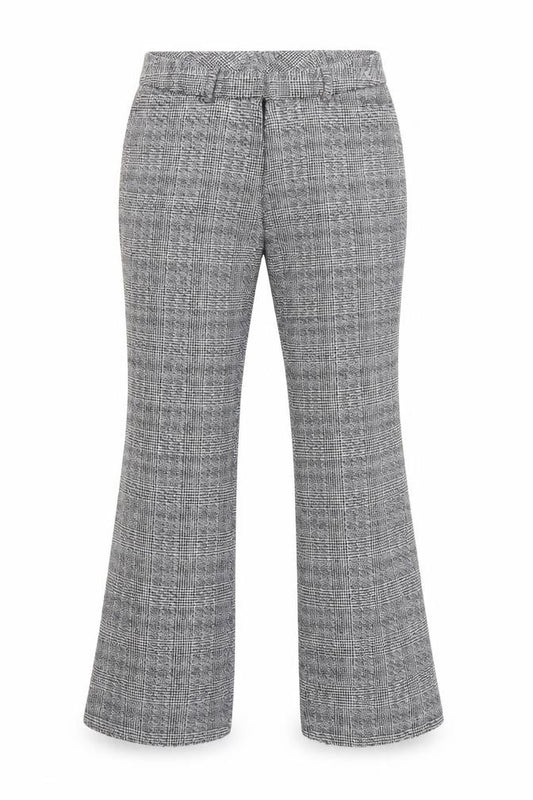 Front view of Worthington Women’s Grey Petite 6 Check Dress Pants Flared Trousers
