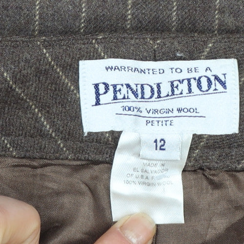 Pendleton Women Brown Wool Pinstripe Dress Pants Size 12 Petite