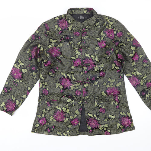 Robert Louis Women's Black Floral Silk Blend Jacket Size S